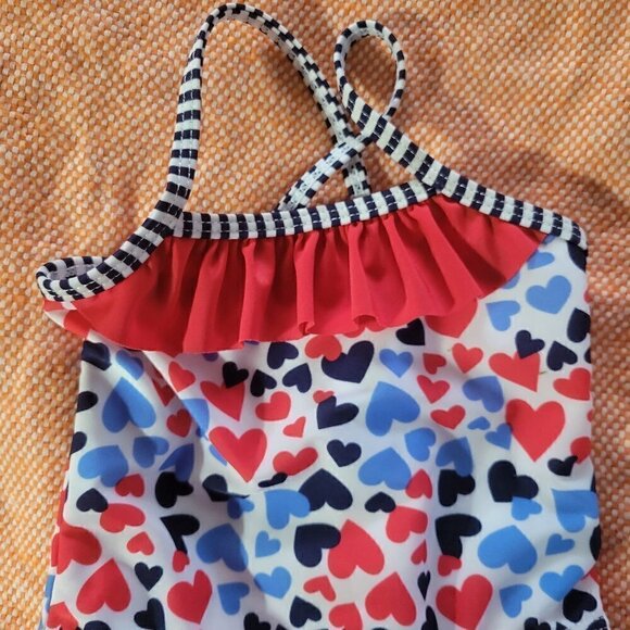 LikeNew Healthtex Red White And Blue Hearts One Piece Swimsuit Girls 0-3 Months - Picture 3 of 5